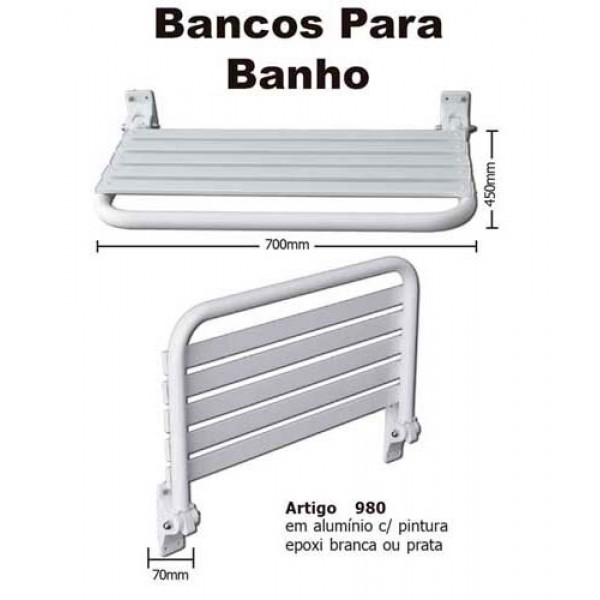 Banco articulado para banho 70x45 cm com Pintura Epóxi Branca